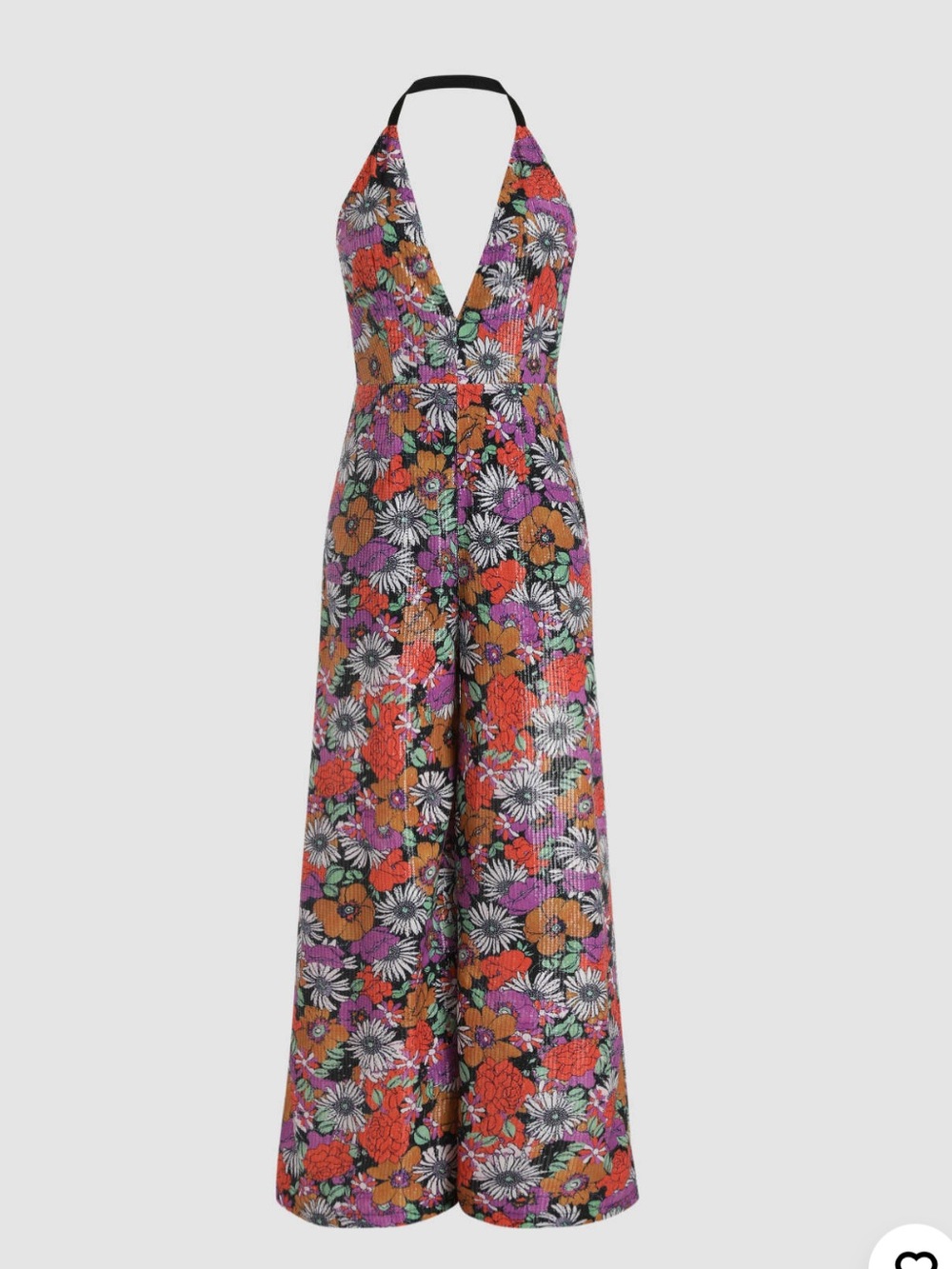 Cider Flower Power Sequin Halter Wide Leg Jumpsuit 70s Disco Halloween 60s - Picture 2 of 8